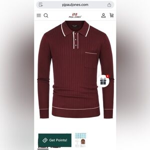 Men's Paul Jones Burgundy Ribbed Polo Style Sweater